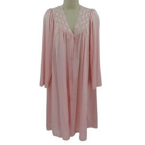VTG Vanity Fair Women Medium Solid Pink Lace Trim Button Front Nightgown Dress